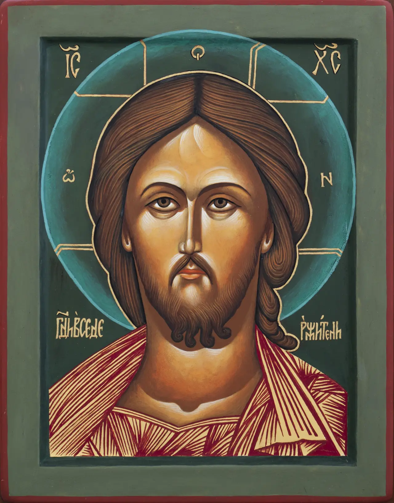 Hand-painted icon of the face of Christ