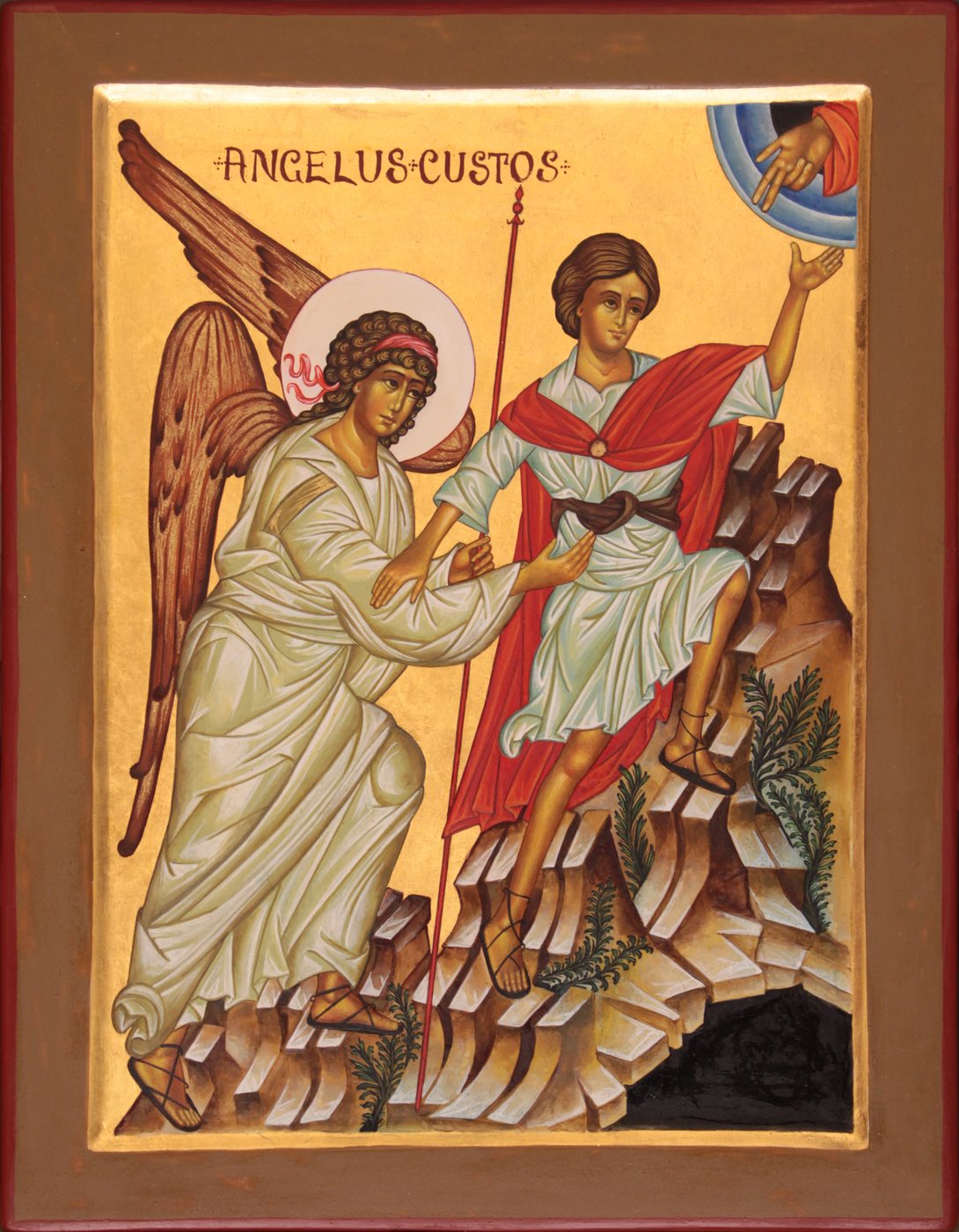 Angelus Custos — L'angelo guida il giovane sul sentiero di roccia.