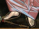 Detail of Lia Galdiolo's icon of the Father: the feet and the sceptre on the ground