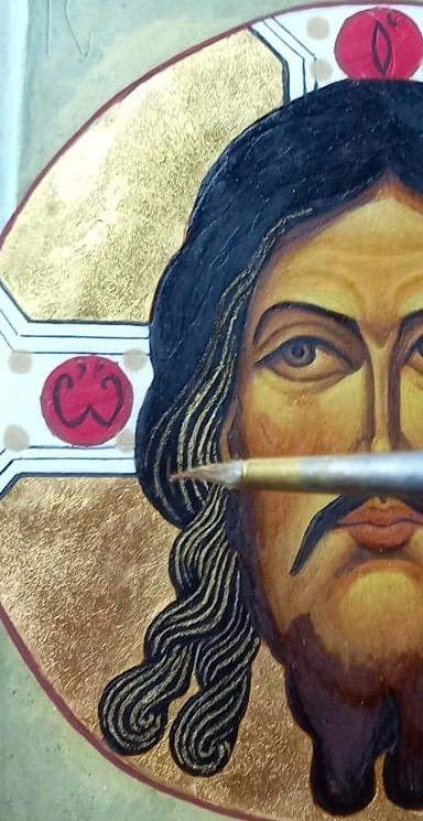 Mandylion, dettaglio — Il telo con il Volto non fatto da mano d'uomo, in lavorazione.