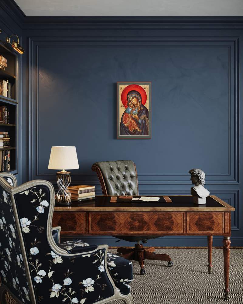 Hand-painted icon in a professional office