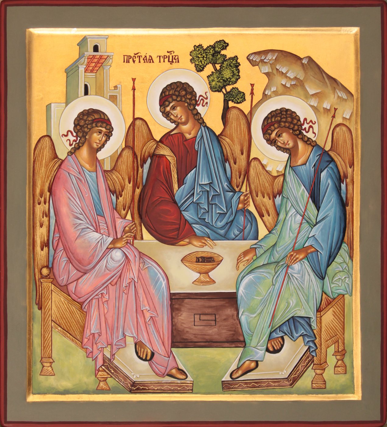 Icon of the Holy Trinity after Rublev, hand-painted by Concetta Basile